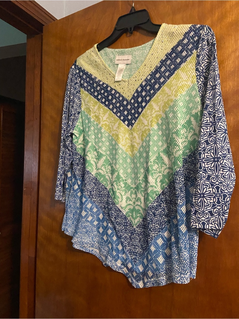 Alfred Dunner Multicolor Chevron V-Neck Tunic - Blue, Green, Yellow